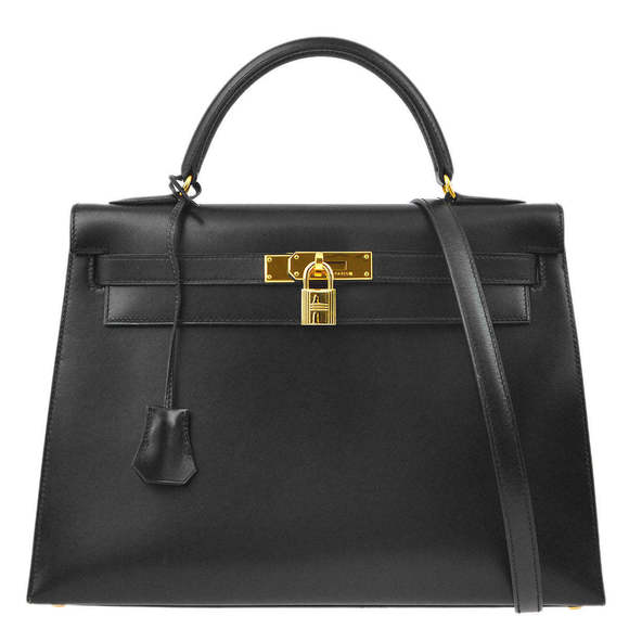 Hermes Handbags - HERMES 1996 Black Box Calf Kelly 32 Sellier 113468